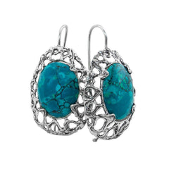 Handmade Modern Design Earrings w/Natural Chrysocolla Stone Sterling Silver Jewelry from Israel