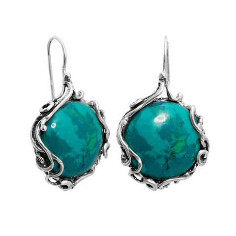 Handmade Earrings w/Natural Chrysocolla Stones from Silver 925 from Israel