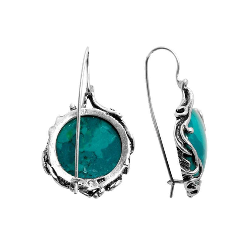Handmade Earrings w/Natural Chrysocolla Stones from Silver 925 from Israel