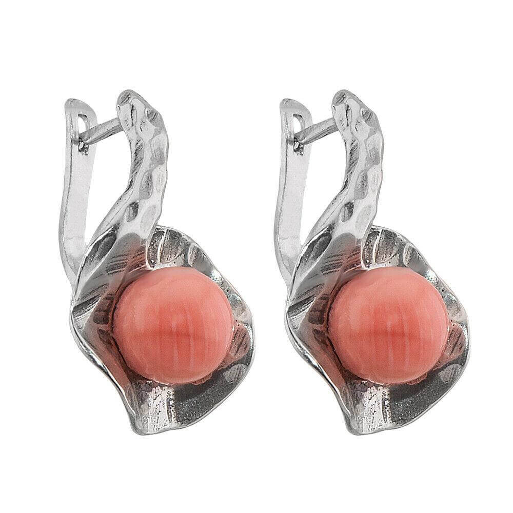 Handmade Earrings w/Genuine Rose Quartz Ball Gemstone from Silver 925 Israel