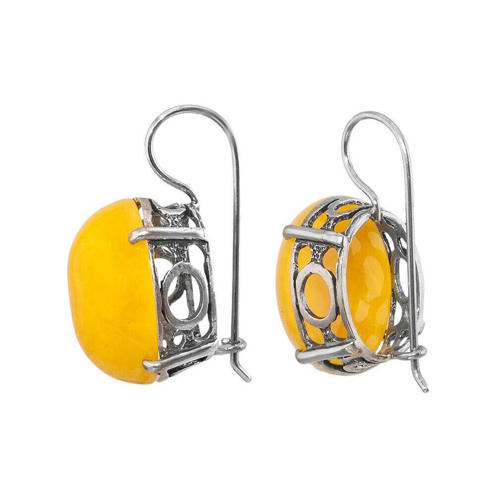 Earrings w/ Genuine Yellow Chinese Amber 925 Silver Handmade Jewelry from Israel