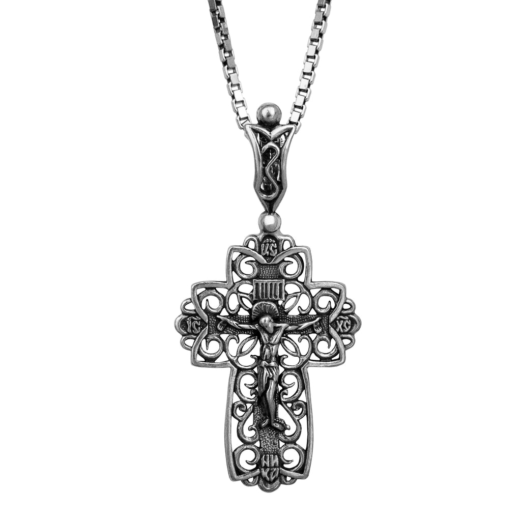 Pectoral Cross Sterling Silver 925 Pendant Necklace Consecrated in Holy Sepulchre 1,8"