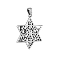 Pendant Star of David 12 tribes of Israel Sterling Silver Necklace HandMade 1.3