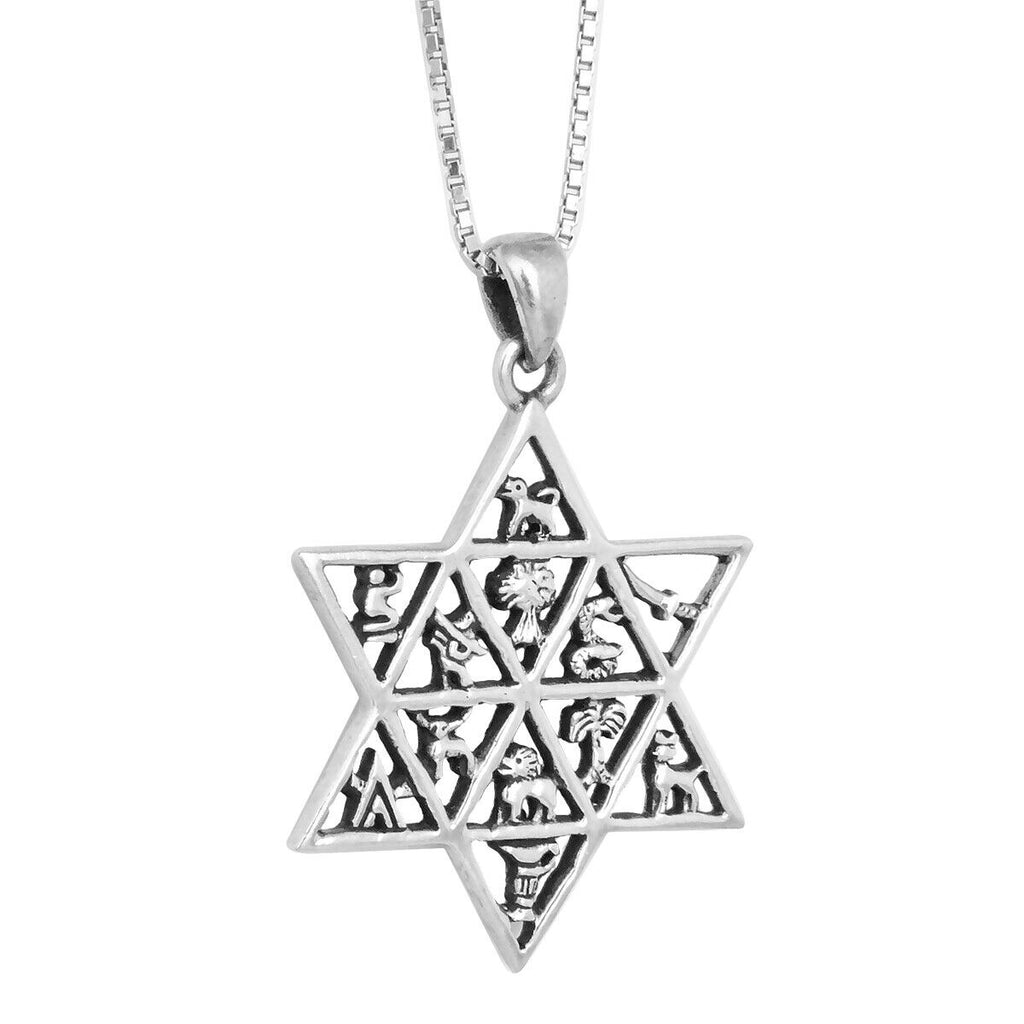 Pendant Star of David 12 tribes of Israel Sterling Silver Necklace HandMade 1.3"