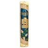 Image of Door Mezuzah Case Blue Enamel Hoshen w/ Prayer Non Kosher Scroll & Menorah