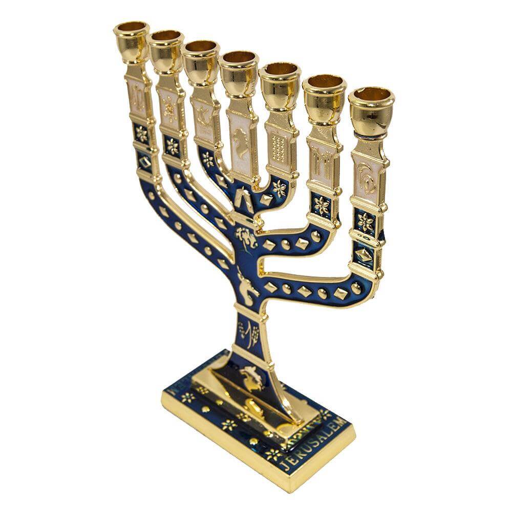 Blessed 7 Branched Blue Menorah Candle Holder from Jerusalem Holy Land