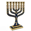 Image of Blessed 7 Branched Blue Menorah Candle Holder from Jerusalem Holy Land