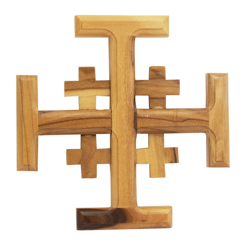Jerusalem Cross Handmade in Bethlehem from Natural Olive Wood Prayers Symbol by Holy Land 3,1"