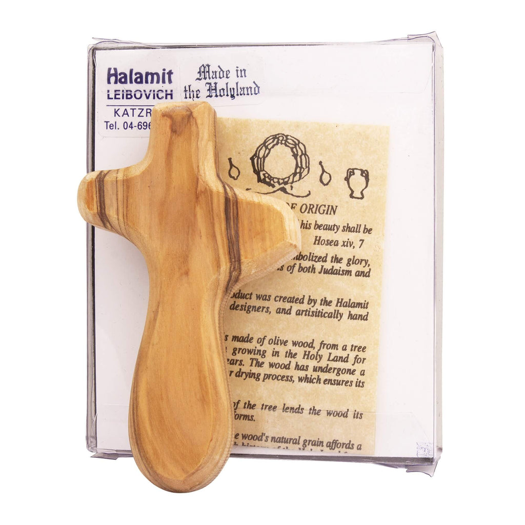 Christianity Wooden Cross from Natural Olive Wood Prayers Symbol from Bethlehem Handmade 3,6"
