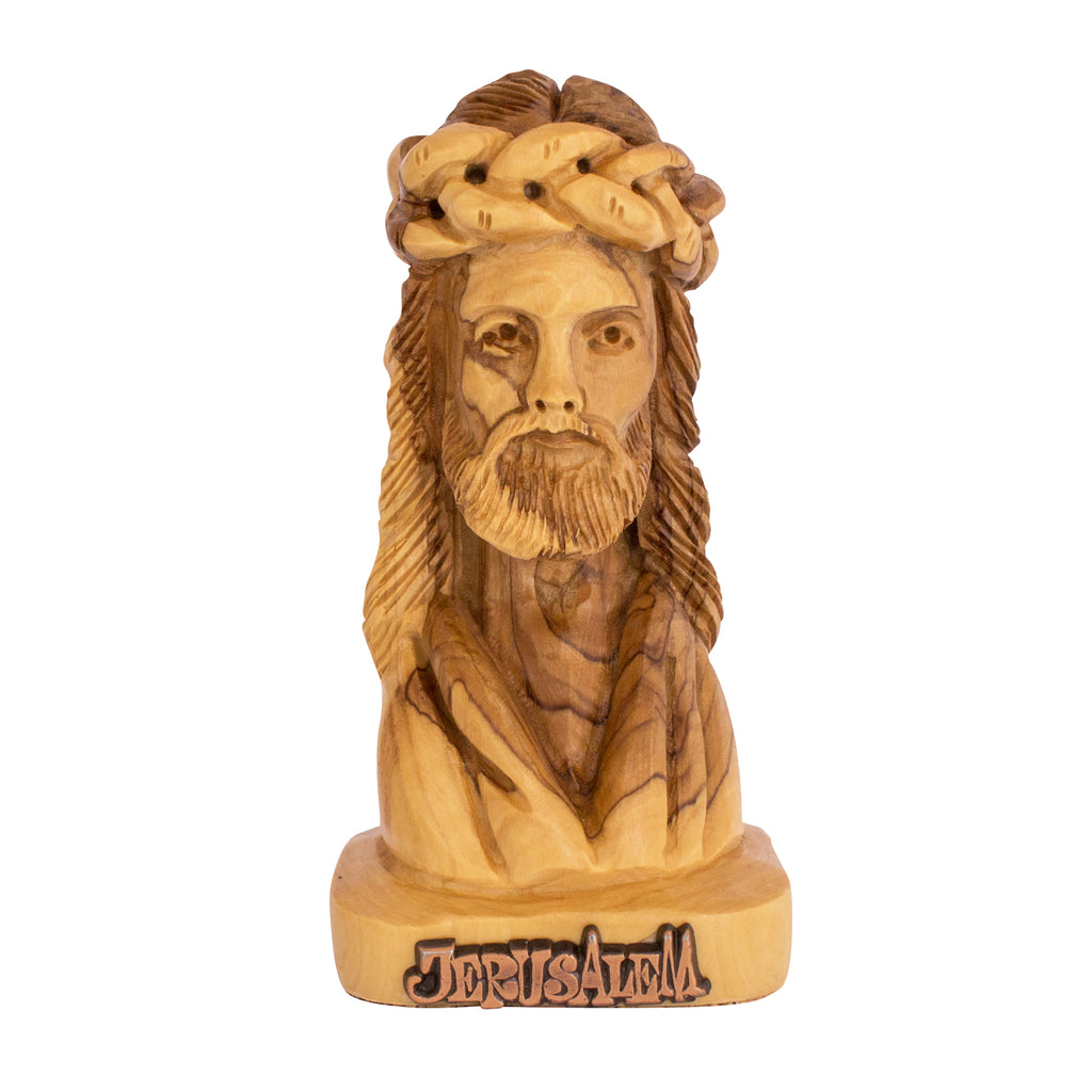 Olive Wood Carved Bust of Jesus' Head Sculpture Statue Handmade from Jerusalem 5"