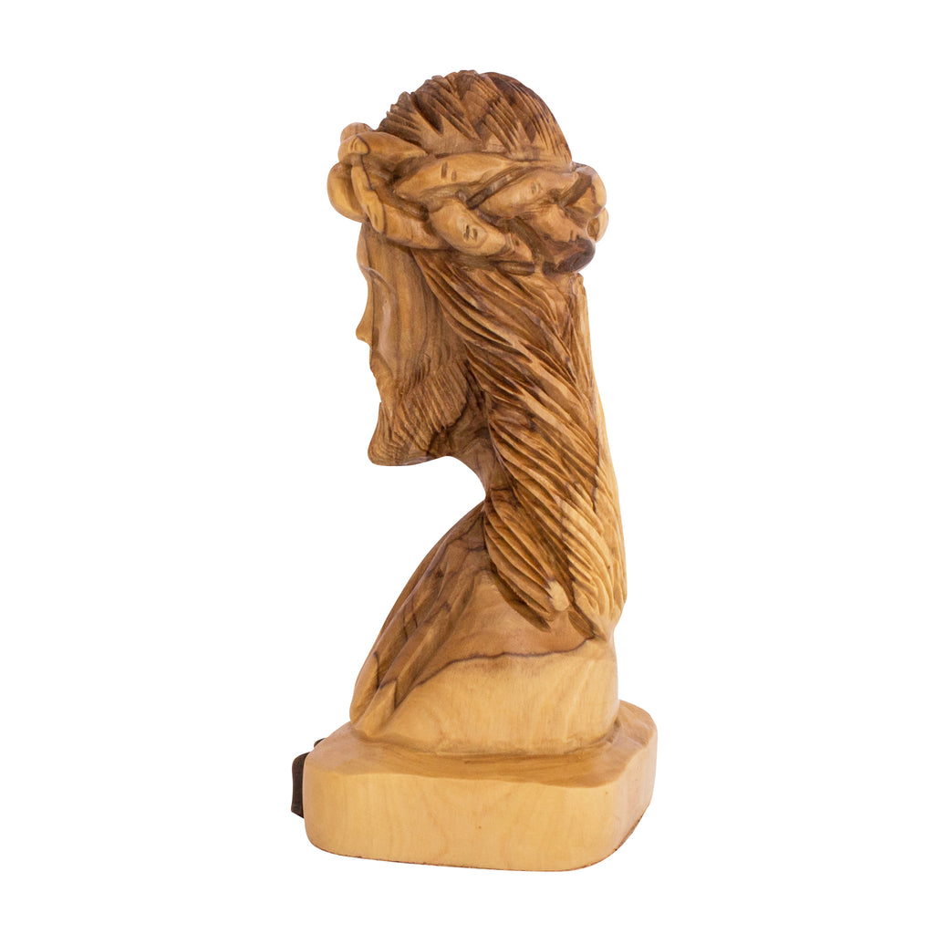 Olive Wood Carved Bust of Jesus' Head Sculpture Statue Handmade from Jerusalem 5"