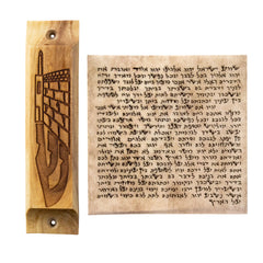 Mezuzah Case Natural Olive Wood Western Wall Ha-Kotel Non-Kosher Scroll Torah from Jerusalem Shema Israel 3,8