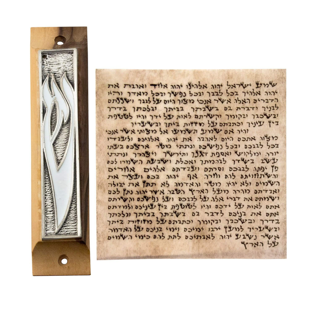 Car or Door Mezuzah Case Olive Wood Enamel Letter SHIN Non-Kosher Scroll Torah from Jerusalem Shema Israel 3,8"