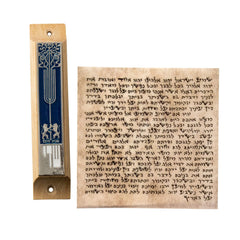 Door Mezuzah Olive Wood Enamel w/Two Lions & Menorah Non-Kosher Scroll Torah from Jerusalem Shema Israel 3,8
