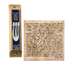 Image of Olive Wood Mezuzah Case Blue Enamel w/Pomegranate & SHIN Non-Kosher Scroll Shema Israel 3,8"