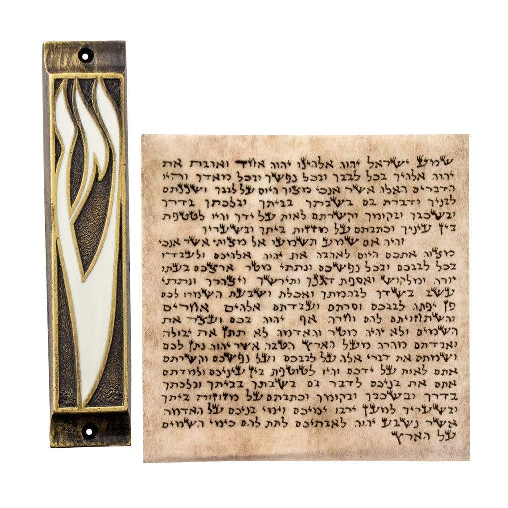 Enamel Mezuzah Case Olive Wood Non-Kosher Scroll Torah SHIN from Jerusalem Shema Israel 3,8"