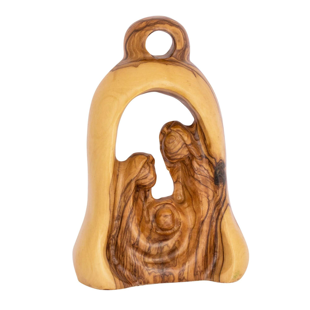 Handmade Olive Wood Carved Bell with Holy Family Mary Joseph Jesus Handmade Bethlehem 6"