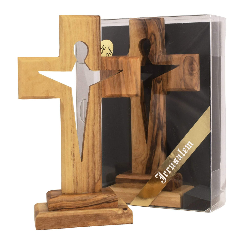 Handmade Standing Wooden Christianity Cross from Natural Olive Wood from Bethlehem 5"