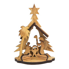 Wooden Christmas Tree Statue Nativity Scene from Natural Olive Wood from Bethlehem 3,9