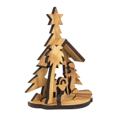 Wooden Christmas Tree Statue Nativity Scene from Natural Olive Wood from Bethlehem 3,9"