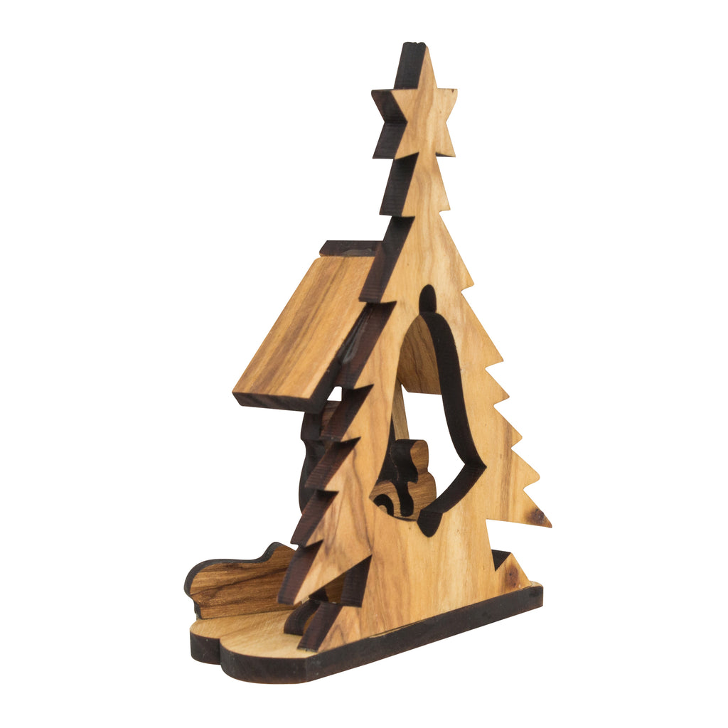Wooden Christmas Tree Statue Nativity Scene from Natural Olive Wood from Bethlehem 3,9"