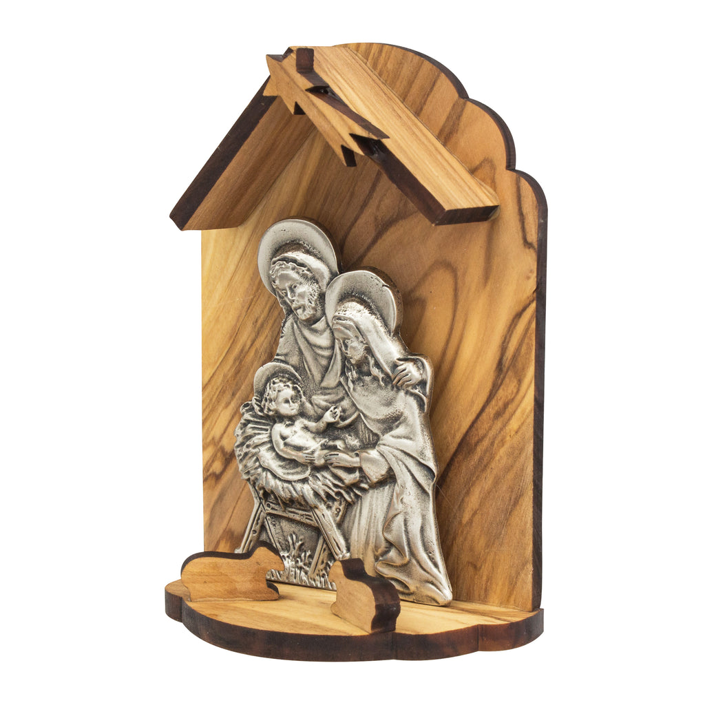 Nativity Scene Jesus Family w/Star from Natural Olive Wood from Bethlehem 3,9"
