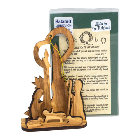 Christmas Decoration Toy w/Nativity Scene from Natural Olive Wood from Bethlehem 4,1"