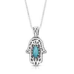 Silver 925 Jewelry Pendant w/ Against Evil Eye Hamsa Jewish Talisman & Turquoise Stone