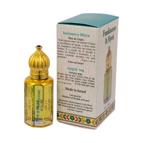 Frankincense & Myrrh Aromatic Prayer Anointing Oil Bible from Holy Land Roll-on Applicator Octagonal Glass bottle Ein Gedi-2