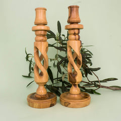 2 Bethlehem Candle Holder Hand Made Olive Wood from Holy Land 8,6