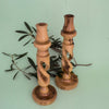 Image of 2 Bethlehem Candle Holder Hand Made Olive Wood from Holy Land 8,6"