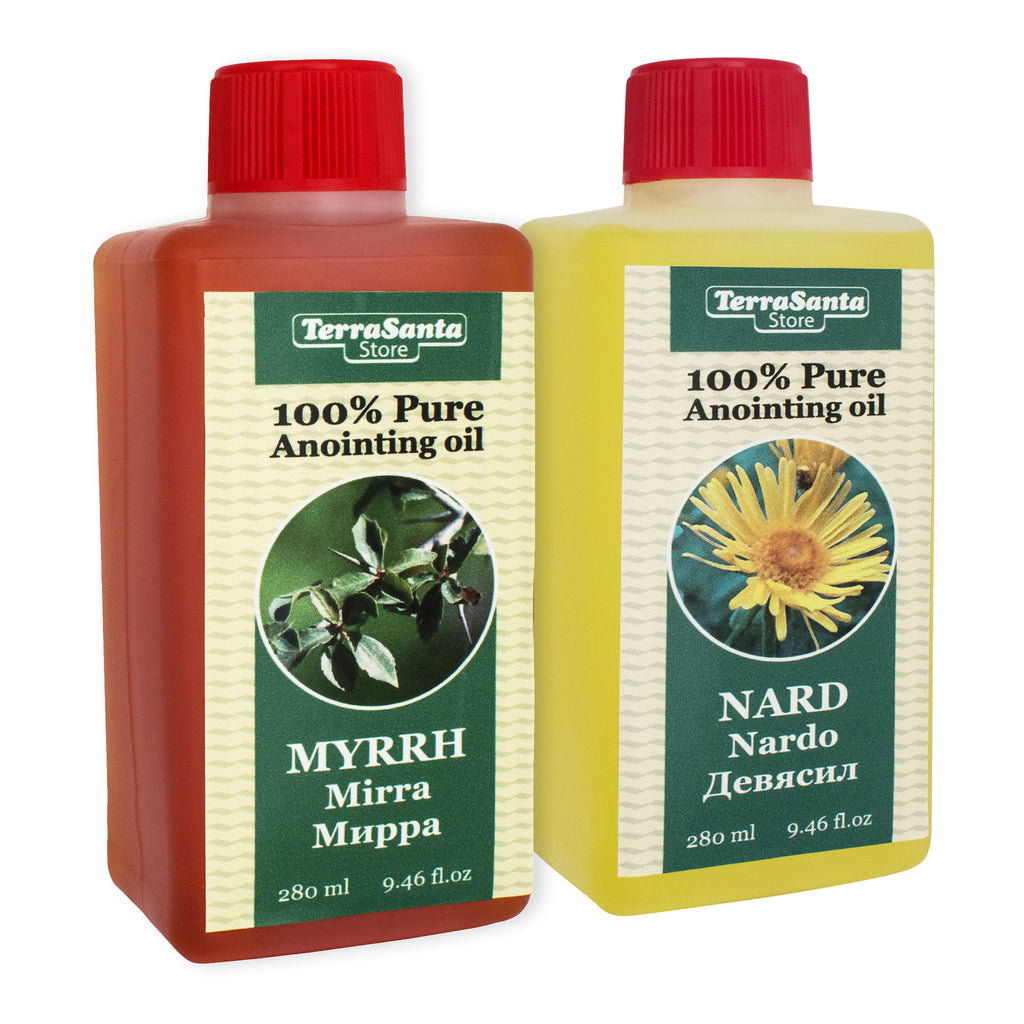 Set 2 Original Pure Anointing Oils Nard & Myrrh Fragrance Holy Land Biblical Spices by Terra Santa 280ml