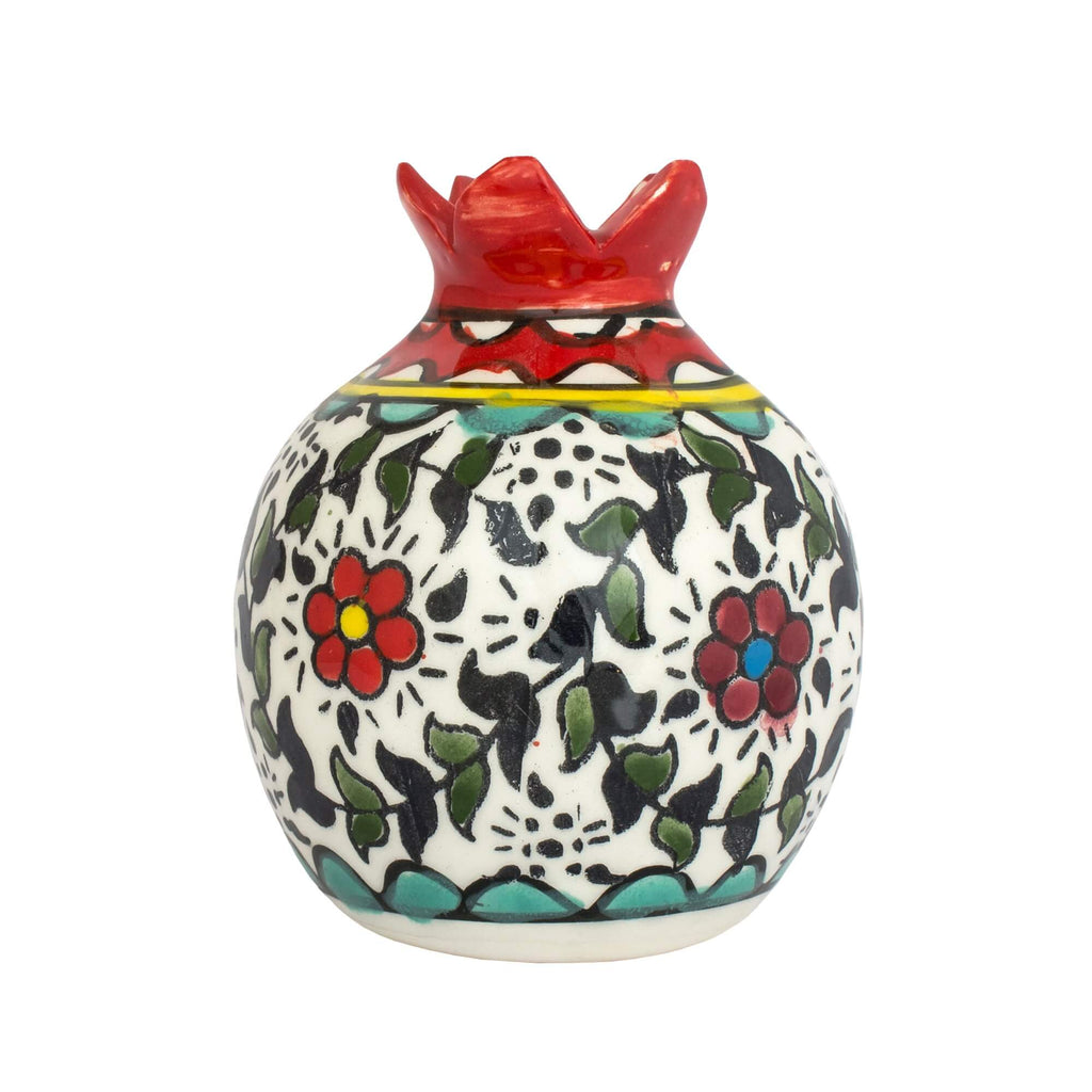 Decorative Vase Ceramic Pomegranate Figurine Handmade Floral Design Jerusalem 3,5"