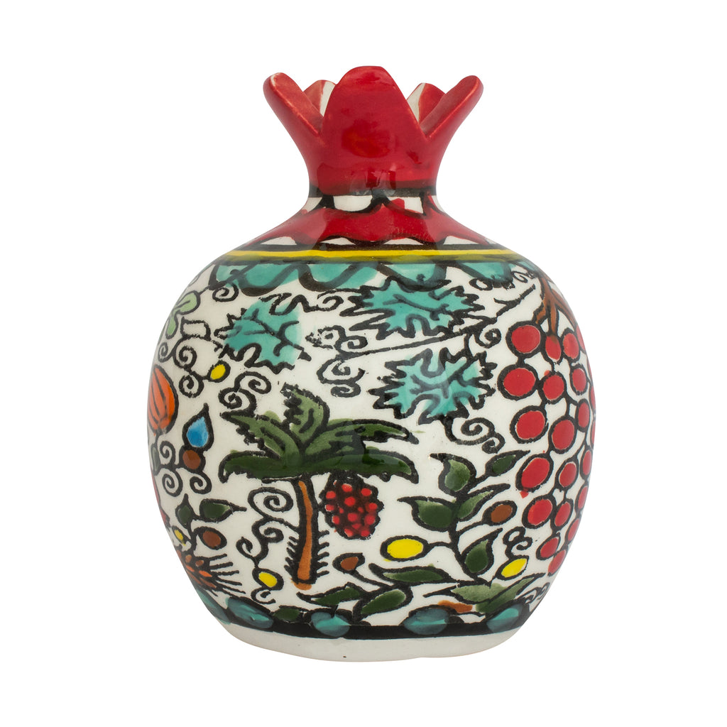 Vase Ceramic Decorative Pomegranate Figurine Handmade Floral Print Jerusalem 3,5"