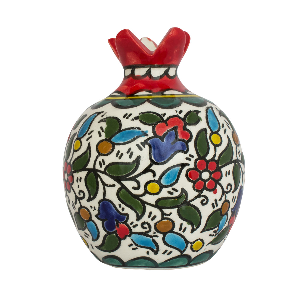Pomegranate Vase Ceramic Decorative Figurine Handmade Multicolor Floral Design Jerusalem 3,5"