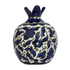 Vase Ceramic Decorative Pomegranate Figurine Handmade Blue Floral Design Jerusalem 3,5"