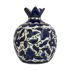 Vase Ceramic Decorative Pomegranate Figurine Handmade Blue Floral Design Jerusalem 3,5