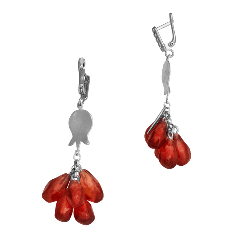 Handmade Earrings Red Glass & Sterling Silver Lampwork Pomegranate Seed Beads 1,6"