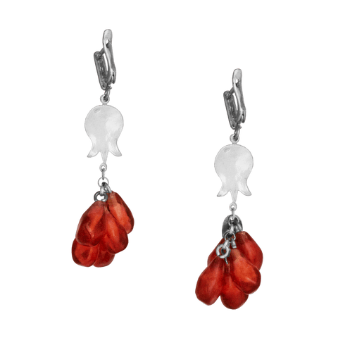Handmade Earrings Red Glass & Sterling Silver Lampwork Pomegranate Seed Beads 1,6"