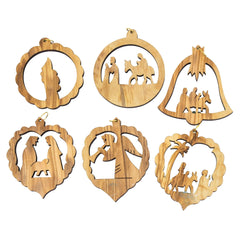 6 Christmas Decorations Nativity Scene Set Handmade from Natural Olive Wood from Bethlehem 2,5