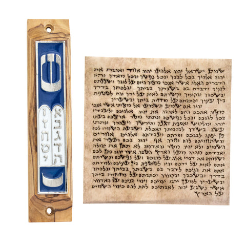 Mezuzah Car Olive Wood Enamel Bethlehem Non-Kosher Scroll Torah from Jerusalem Shema Israel 3,8"