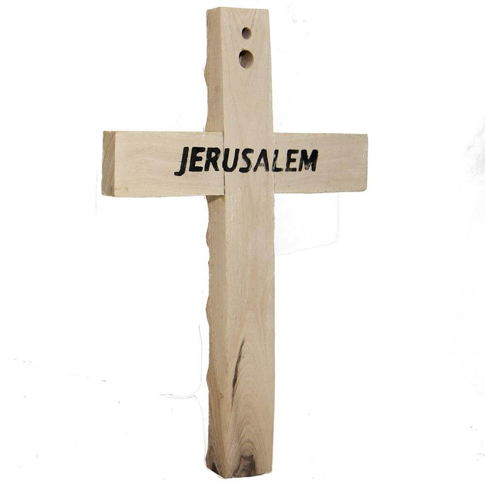 Handmade Olive Wood Cross INRI with Holy Soil from Jerusalem the Holy Land 6,2"