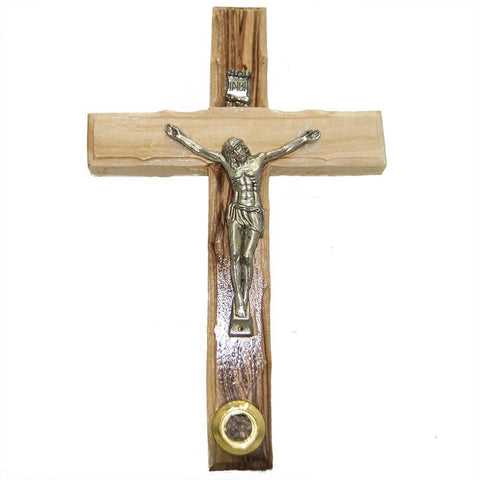 Handmade Olive Wood Cross INRI with Holy Soil from Jerusalem the Holy Land 6,2"