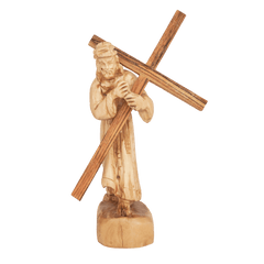 Jesus with His Cross Religious Figurine Handmade Olive Wood from Bethlehem 6,7