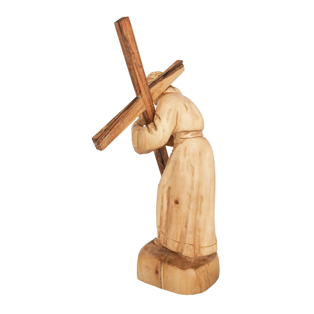 Jesus with His Cross Religious Figurine Handmade Olive Wood from Bethlehem 6,7" - Holy Land Store