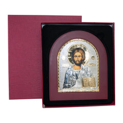 Orthodox Icon Jesus Christ Pantocrator Byzantine Silver Plated 925 13 x 11 cm