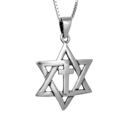 Pendant Star of David w/ Cross Messianic Amulet Sterling Silver Jerusalem 1.14