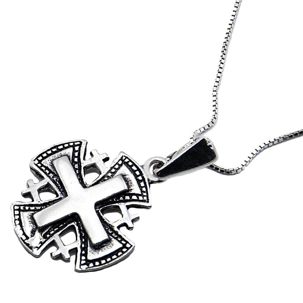 Jerusalem Cross w/Chain Consecrated Church Holy Sepulcher Holy Land Silver 925