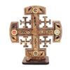 Image of Jerusalem's Cross Olive Wood w/ Relics from Holy Land Hand Made Jerusalem 4.2"