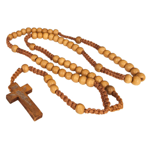 Catholic natural Wooden Prayer Beads Beige Rosary with Crucifix from Jerusalem 20"